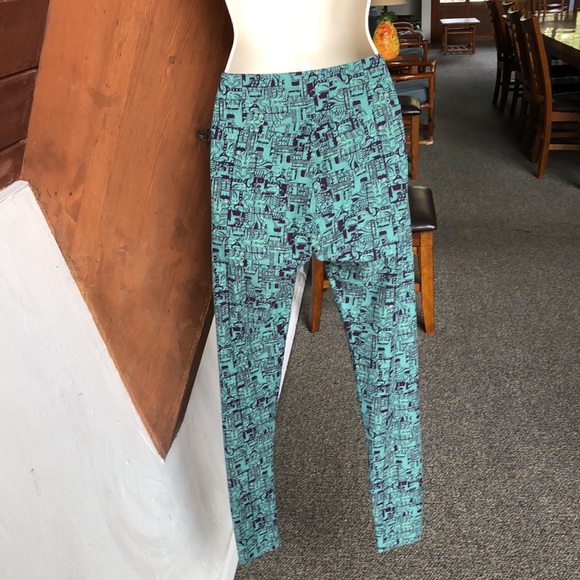 Lularoe Jacquard Graphic Teal Leggings One Size - Picture 3 of 3